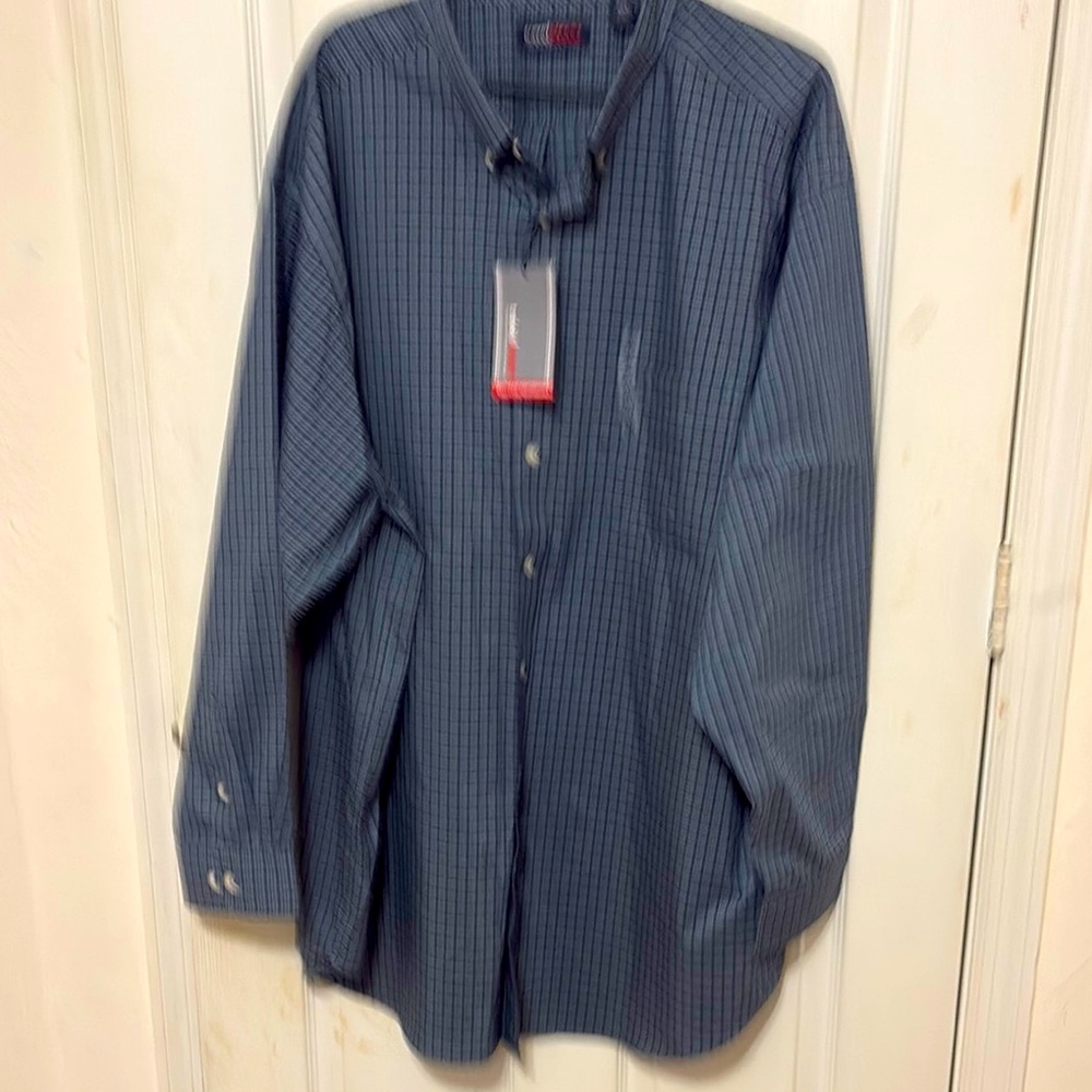 Travel Smart Men's Blue Pinstripe Button-Up Shirt Sz 4XT